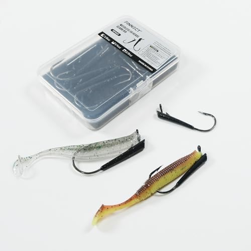 FINNECT Assorted 15-Pack Ozark Rig Weedless Jig Heads 3/0-5/0 Saltwater Freshwater Fishing Hooks