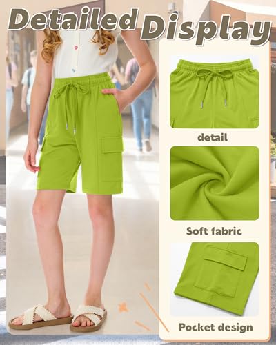 Girl's Bermuda Cargo Shorts - Fruit Green, 11-12 Years