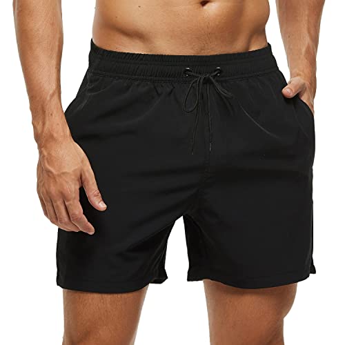 SILKWORLD Men's Quick Dry Swim Trunks Beach Shorts with Pockets Large / MQ18_zip_black