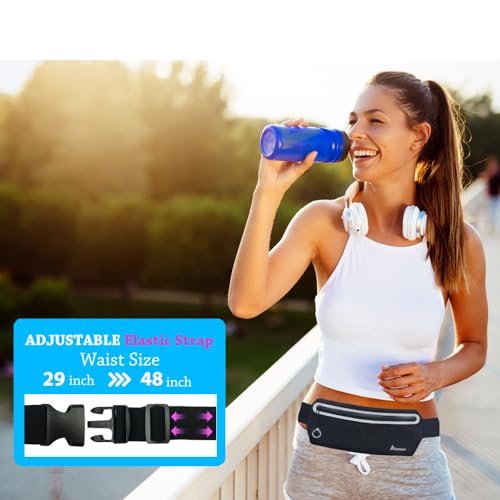 Slim Running Belt Fanny Pack - Adjustable Phone Holder Waist Bag - Black