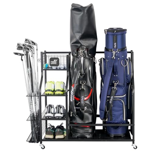 Golf Bag Storage Organizer for Garage - Holds 2 Golf Bags