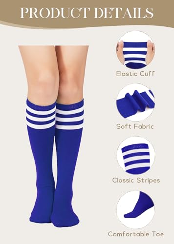 Athletic Knee High Socks - Casual Striped Tube Socks, Blue & White