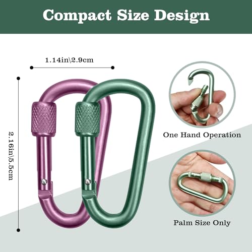 2-Inch Locking Carabiner Clips - 8 Pack D-Ring Snap Hooks for Outdoor Use