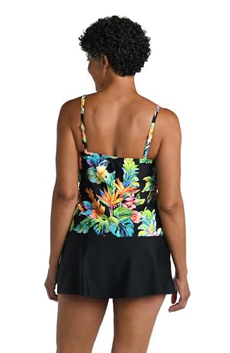 Maxine of Hollywood Women's 2-Tier Ruffle Tankini Swimsuit Top Black Oahu Oasis