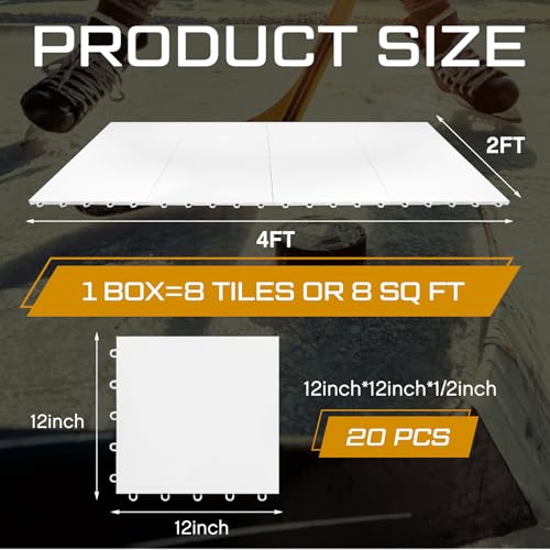 Fabbay Dryland Synthetic Hockey Flooring Tiles - 12x12 Inches, White, 8 pcs