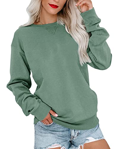 Bingerlily Women's Green Crew Neck Long Sleeve Sweatshirt Medium Casual Tops