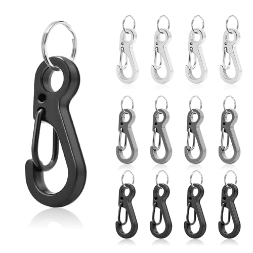 Mini Carabiner Clip Set - 12 Small Metal Spring Hooks + Rings