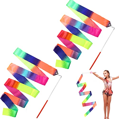 2-Piece Rainbow Rhythmic Gymnastics Ribbon Wands - 78-Inch Dance Streamers