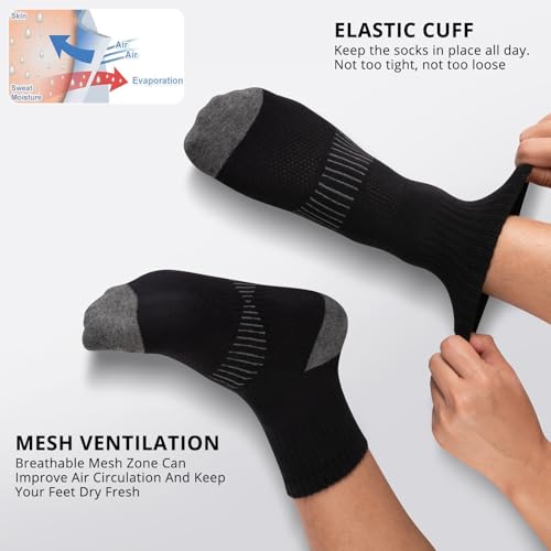 Heatuff Men's Ankle Socks 6 Pairs Black Cotton Moisture Wicking Casual Socks
