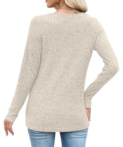 Womens Long Sleeve V Neck Sweater Tunic Top - Apricot, Large