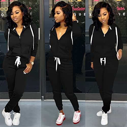 CLOCOR Women Track Suit 2-Piece Set with Pants – Black/White (Size Large)
