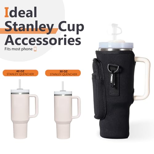 TEC-FUN 40oz Water Bottle Carrier Bag with Phone Pocket for Stanley Quencher H2.0/40oz – Neoprene with Strap