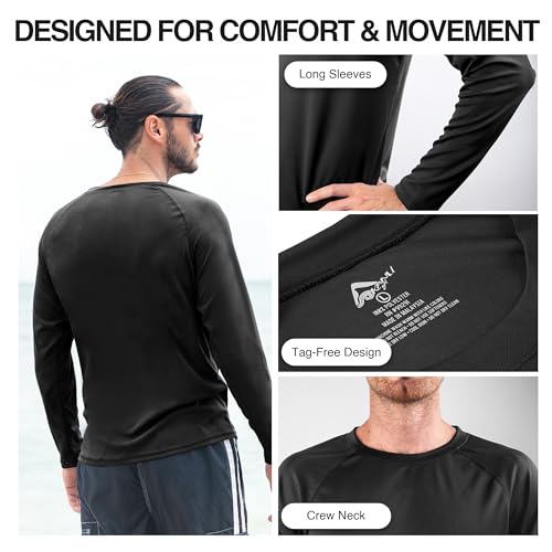 Men's Long Sleeve Swim Shirt - Quick-Dry UPF 50+ Rash Guard - XX-Large Black