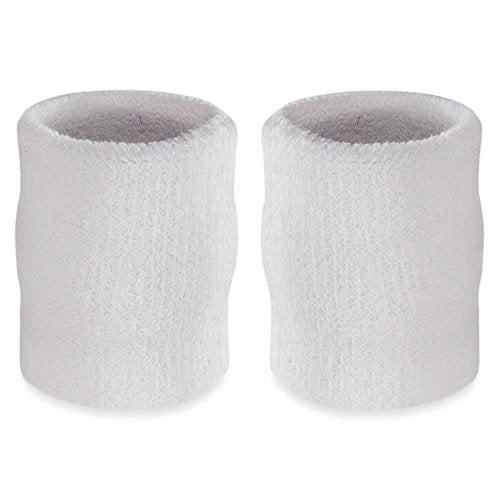 Arm Sweatbands - Absorbent Cotton Wristbands for Gym & Sports - White