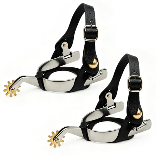 Men's Western Cowboy Spurs Set with Leather Straps & Copper Star Rowels