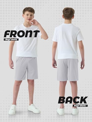 Boys Athletic Shorts - 5 Pack Dry-Fit with Pockets, X-Large - Black, Gray, Navy Blue