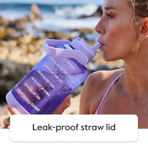 Takeya Motivational 64 oz Water Bottle with Straw Lid, Cloud White, BPA Free