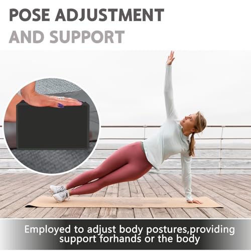 Yoga Blocks - 9"x6"x3" Black Foam, Non-Slip, Lightweight, Supportive