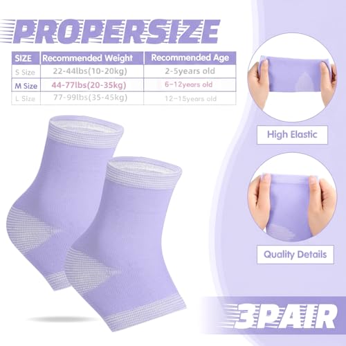 Girls Ankle Brace Compression Sleeves - Purple, Medium (3 Pairs)