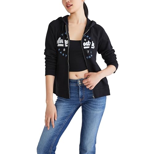 AEROPOSTALE Women's Logo Full Zip Hoodie - Circle/Scripts, Small, Dark Black