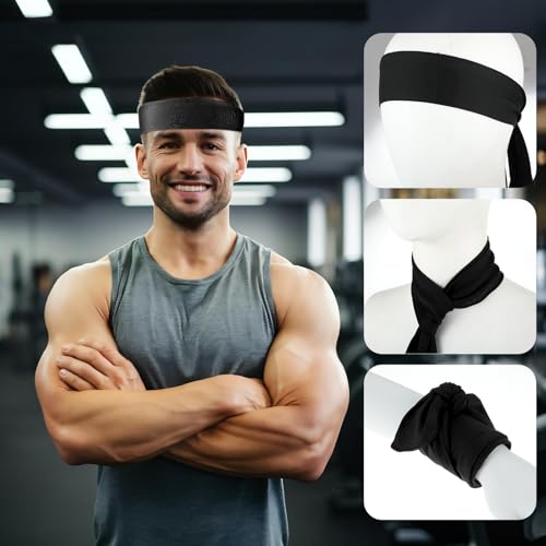 Adjustable Sports Headbands - 3-Pack Black, Royal Blue, Red