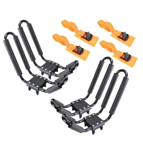 Heavy Duty Kayak Roof Rack J-Bar Carrier - 2 Pairs with Straps