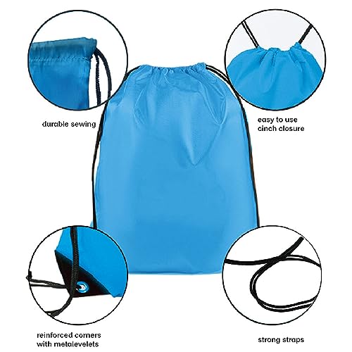 Sky Blue Drawstring Backpack Bulk 20 Pcs Gym Sports Travel Cinch Bags