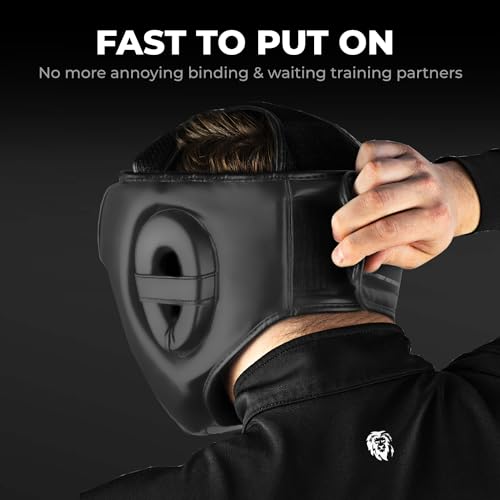 FIGHTR All Black MMA Boxing Headgear with Best Fit, Adjustable for Sparring & Martial Arts