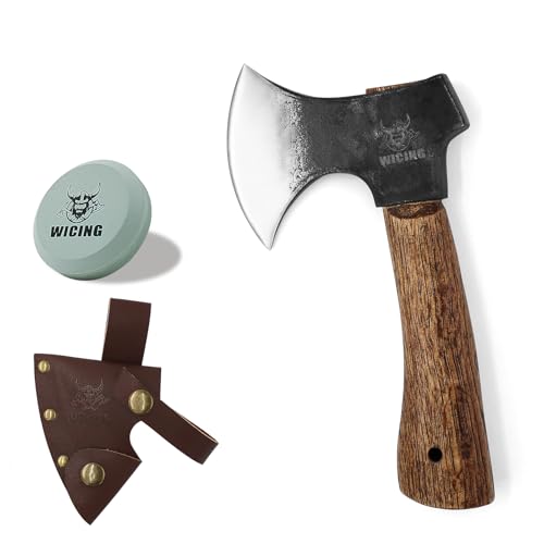 WICING 8-Inch Small Hand Axe with Beech Wood Handle & Leather Sheath
