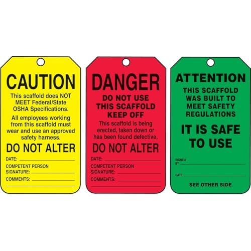 AccuformNMC Danger/Caution/Attention, Pack of 25 PF-Cardstock Scaffold Status Tag, Legend, 5.75" x 3.25", Black on Green/Yellow/Red, TSS200CTP, American Made Safety Tags, Signs, and Labels
