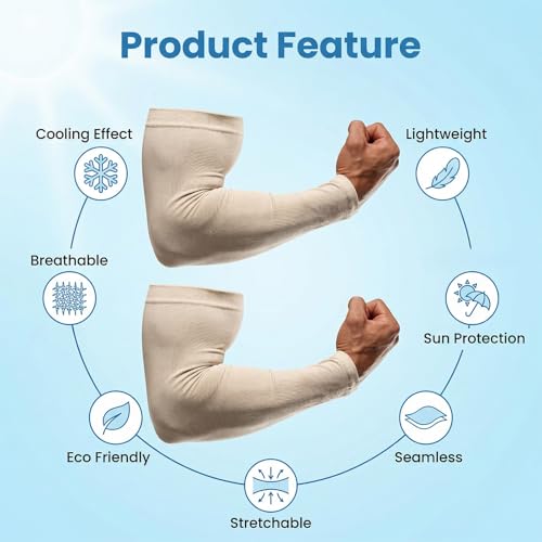 UPF 50+ Cooling Arm Sleeves for Sun Protection - 2 Pair Set