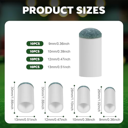 40Pcs Pool Cue Tips Replacement Kit - 4 Sizes, No Glue