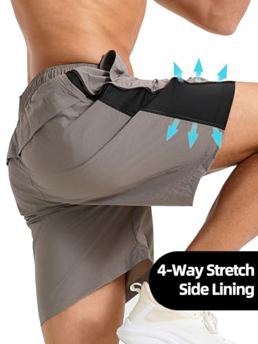Men's Quick Dry Tennis Shorts with Zipper Pockets - 7" Inseam / Large / Dark Grey