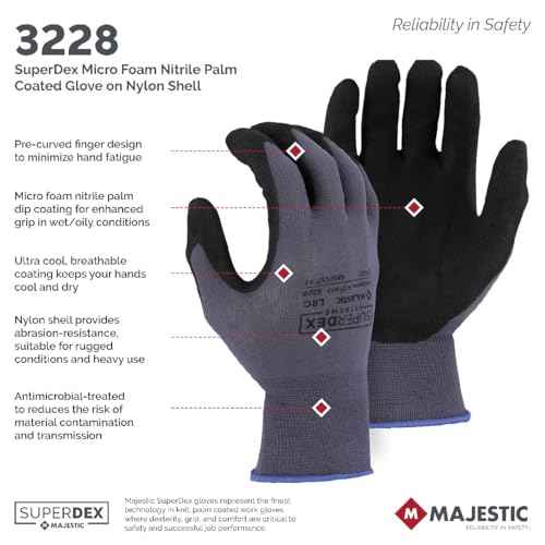 Majestic SuperDex Micro Foam Nitrile Palm Coated Glove on Nylon Shell | 12 Pairs - LG | 15 Gauge Liner, Lightweight Comfort, Breathable, Gray/Black | for Automotive, Industrial, Manufacturing | 3228
