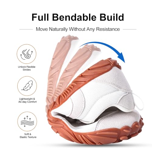 Bewenoo Barefoot Shoes Women Men Wide Toe Box Zero Drop Casual Sneakers - White Grey, Size 9 Women / 7.5 Men