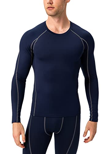 Men's Long Sleeve Compression Shirt - Quick Dry Base Layer - Small Navy