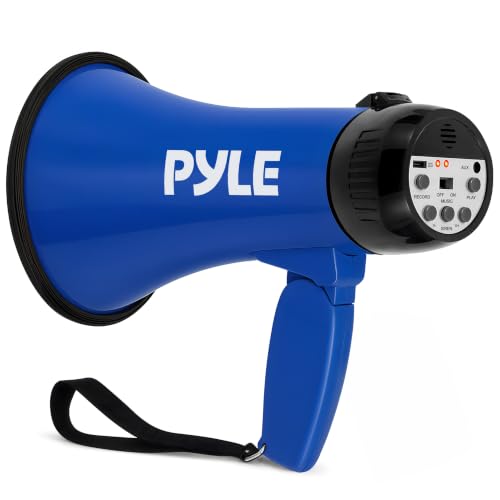 Pyle Rechargeable Blue Megaphone with Voice Recording, Siren & AUX Input - 30W, 1200-Yard Range