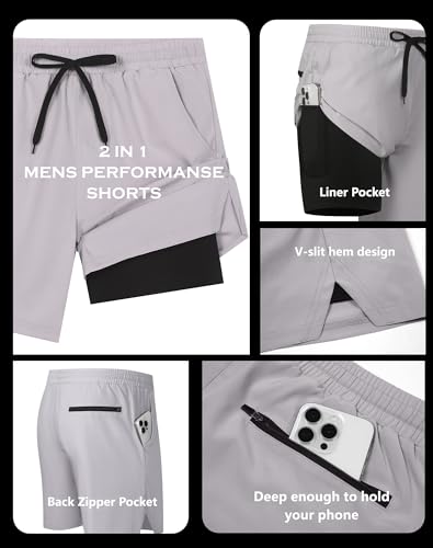 Veldtholos 4 Pack Men's 2-in-1 Athletic Running Shorts with Liner - Large, Black/Blue/Gray/Green