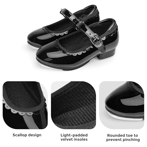 Stelle Toddler Girls Tap Shoes with Scallop Trim - Black, Size 10