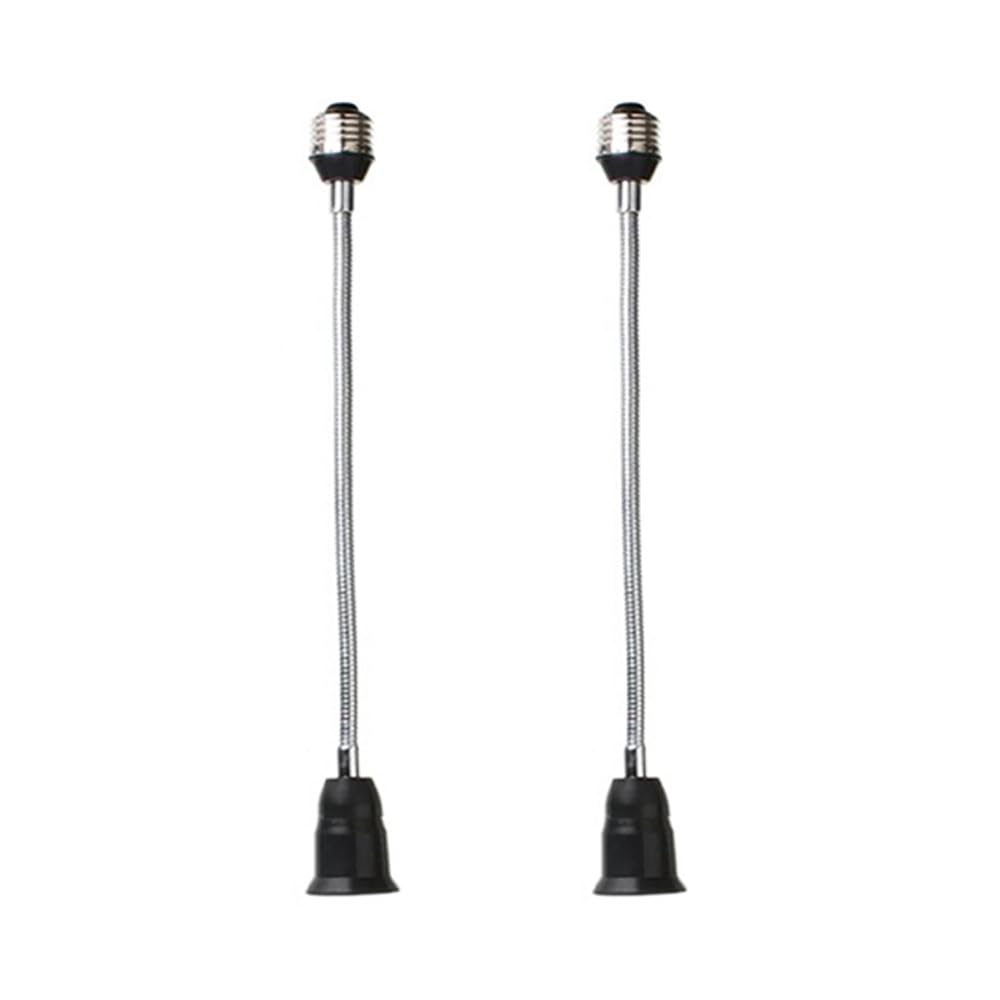 E26/E27 40cm/16 inch Extension Socket Extender Adapter, E26 to E26 Flexible Extension, All-Directional Adjustable Standard Medium Light Bulb Socket Converter,Black (2 Pack)