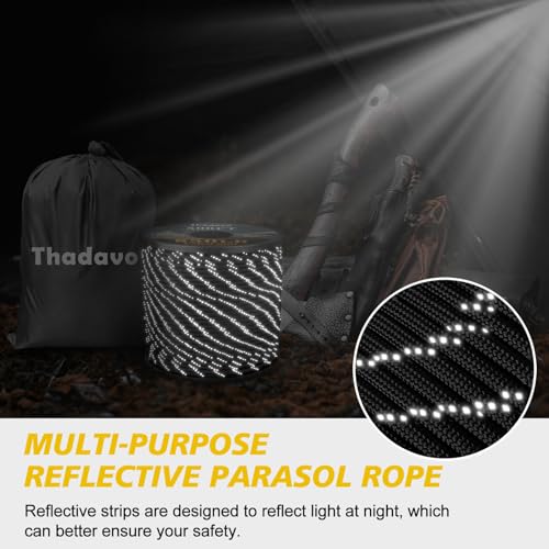 Reflective 850lb Paracord 4mm - 11 Strand Utility Rope - Black, 100FT