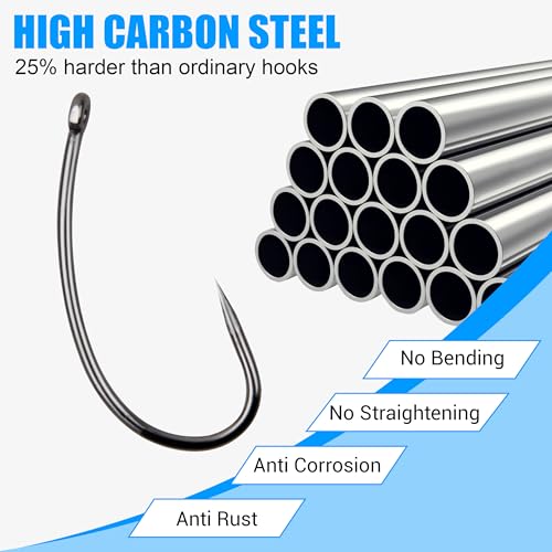 OREOTL 210PCS Barbless Carp Fishing Hooks Kit - Saltwater & Freshwater Curve Shank Circle Hooks for Carp & Bass
