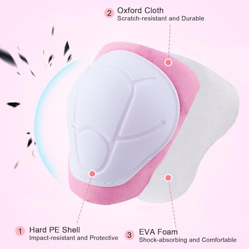 Kids Protective Gear Set - Knee & Elbow Pads with Wrist Guards - Pink, Small