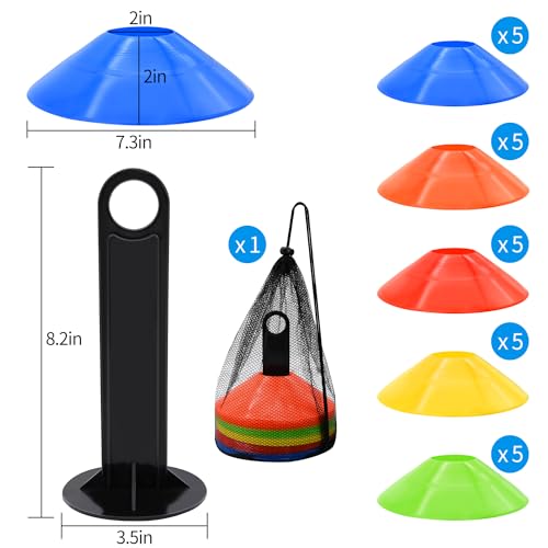 25 Pack Agility Disc Cones with Carry Bag for Sports Training