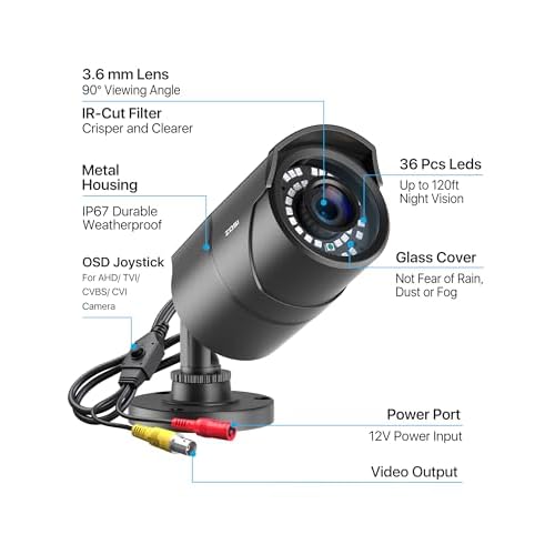 ZOSI 2MP HD 1080p 1920TVL Security Camera Outdoor Indoor (Hybrid 4-in-1 HD-CVI/TVI/AHD/960H Analog CVBS), 36PCS LEDs,120ft IR Night Vision,105¡Æ View Angle Surveillance CCTV Bullet Camera£¨Black Color)
