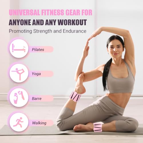 UOPON Pink 2 lb Wrist & Ankle Weights Set, Adjustable Silicone Core 1 lb each