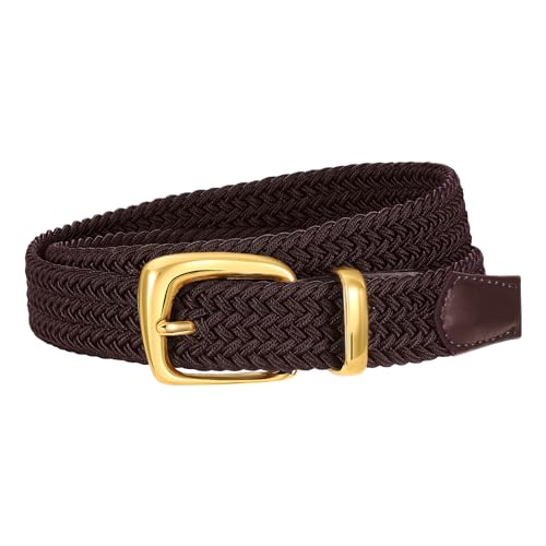 Elastic Braided Belt for Women - Stretch Woven Waist Belt - Coffee, Fits 36–41 in