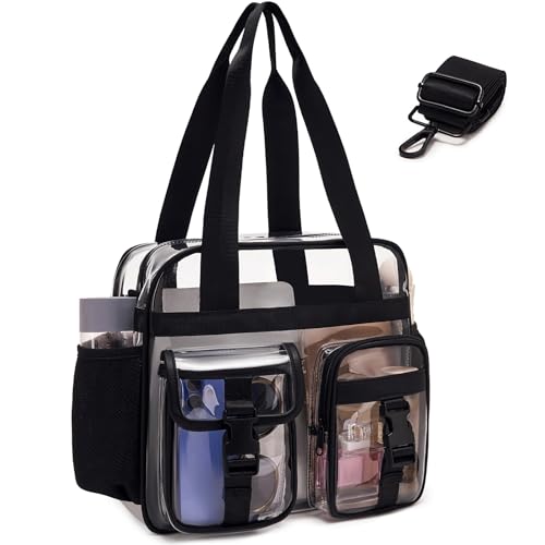 Clear Tote Bag - Stadium Approved Crossbody Purse - Black