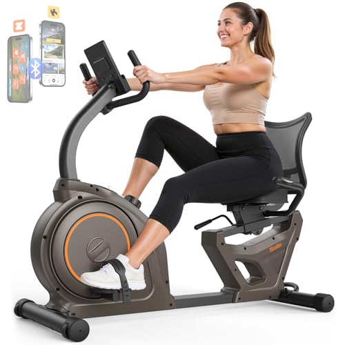 Recumbent Exercise Bike for Home - 400LBS Capacity, Magnetic, LCD Monitor - Brown+Orange