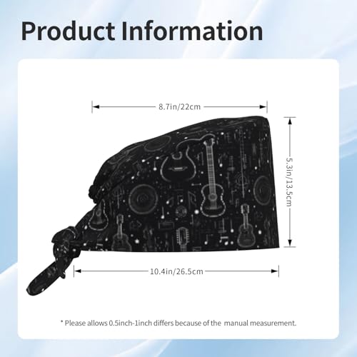 Cool Black Guitar Print Scrub Caps for Men and Women - Adjustable